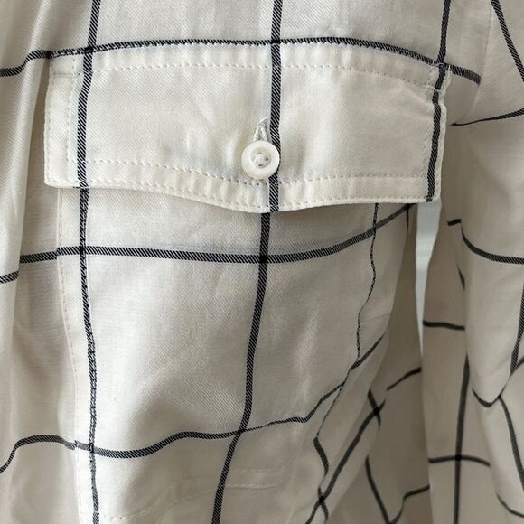 Talbots Petites Ivory and Charcoal Checkered Cotton Button up Blouse MP NWT - Picture 3 of 8
